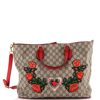 Gucci Convertible Soft Tote Embroidered Gg Coated Canvas Medium