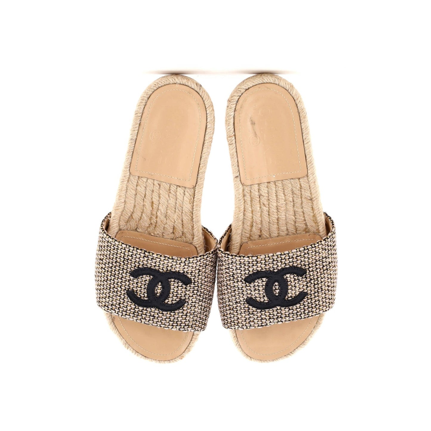 Chanel Women'S Cc Espadrille Slide Sandals Tweed