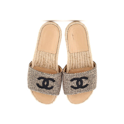 Chanel Women'S Cc Espadrille Slide Sandals Tweed