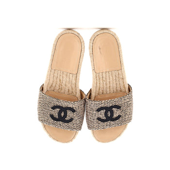 Chanel Women'S Cc Espadrille Slide Sandals Tweed