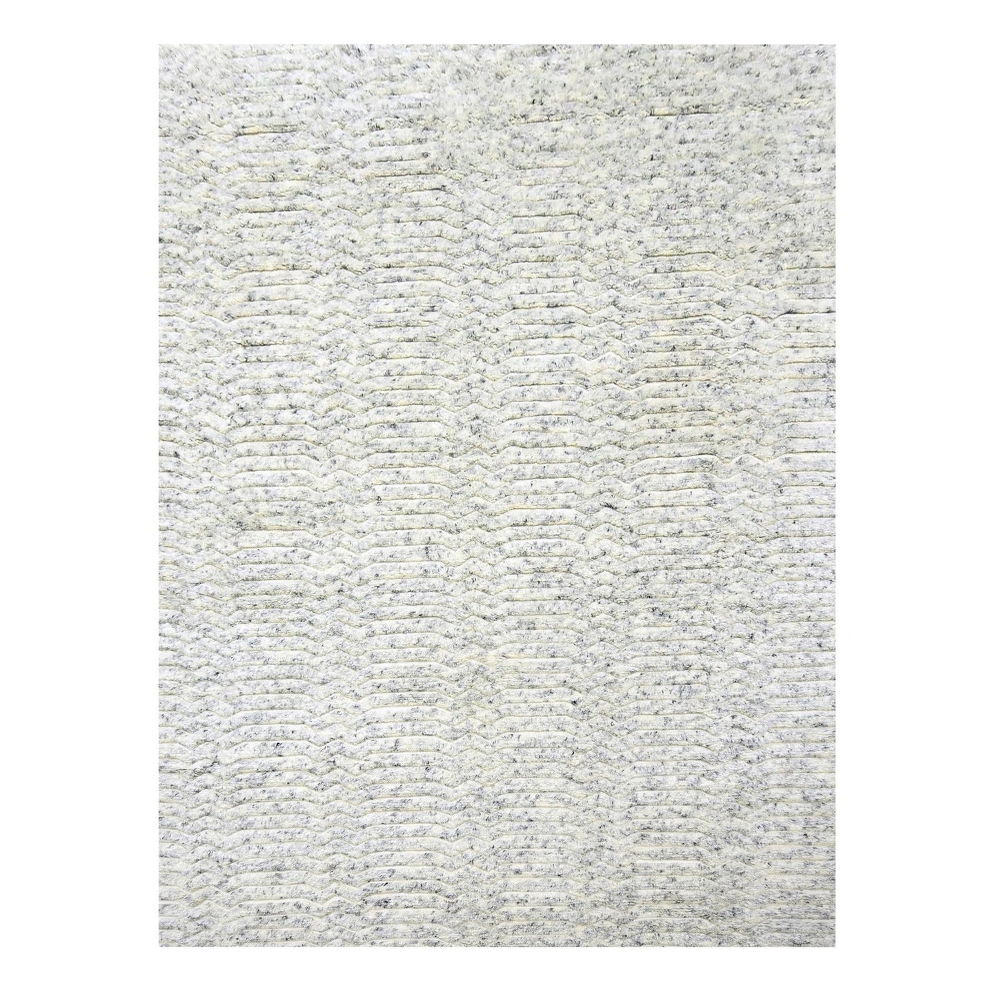 9'4"X11'10" White Textured Pile Moroccan Weave Pure Wool Hand Knotted Rug