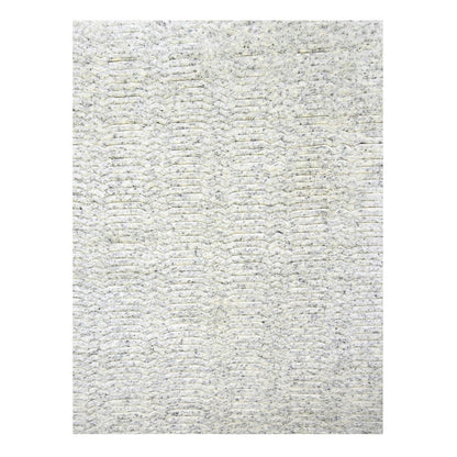 9'4"X11'10" White Textured Pile Moroccan Weave Pure Wool Hand Knotted Rug