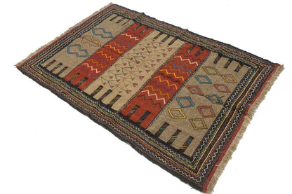 Tribal Sumak Herati Flat-Weave Oriental Rug Khaki