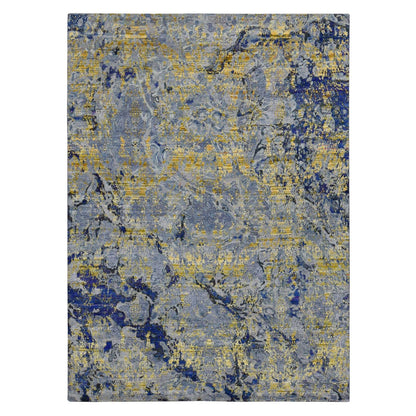 8'10"X12'5" Yellow Modern Design Sari Silk With Wool Hand Knotted Rug