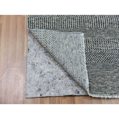 4'X10'2" Gray Modern Undyed Wool Grass Hand Knotted Wide Runner Rug