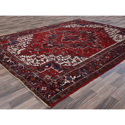 7'9"X10' Scarlet Red Vintage Zoroastrian Heris Wool Hand Knotted Clean Rug