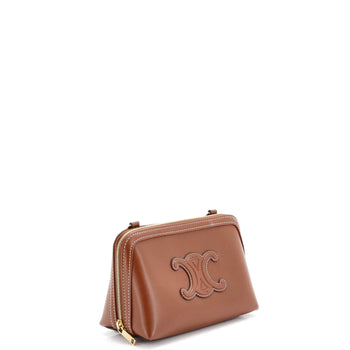 Celine Cuir Triomphe Zip Around Chain Clutch Leather
