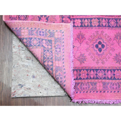 8'6"X11'4" Pink Overdyed Kazak Medallion Design Hand Knotted All Wool Rug