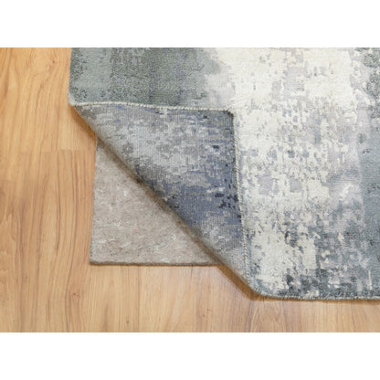 2'6"X10' Charcoal Black Abstract Design Wool-Silk Handknotted Runner Rug