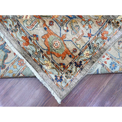 9'X12' Gray Peshawar With Bijar Garus Design Hand Knotted Pure Wool Rug