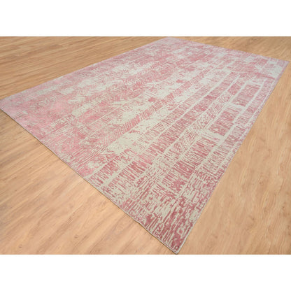 11'10"X17'10" Pink Wool And Art Silk Jacquard Hand Loomed Oversized Rug