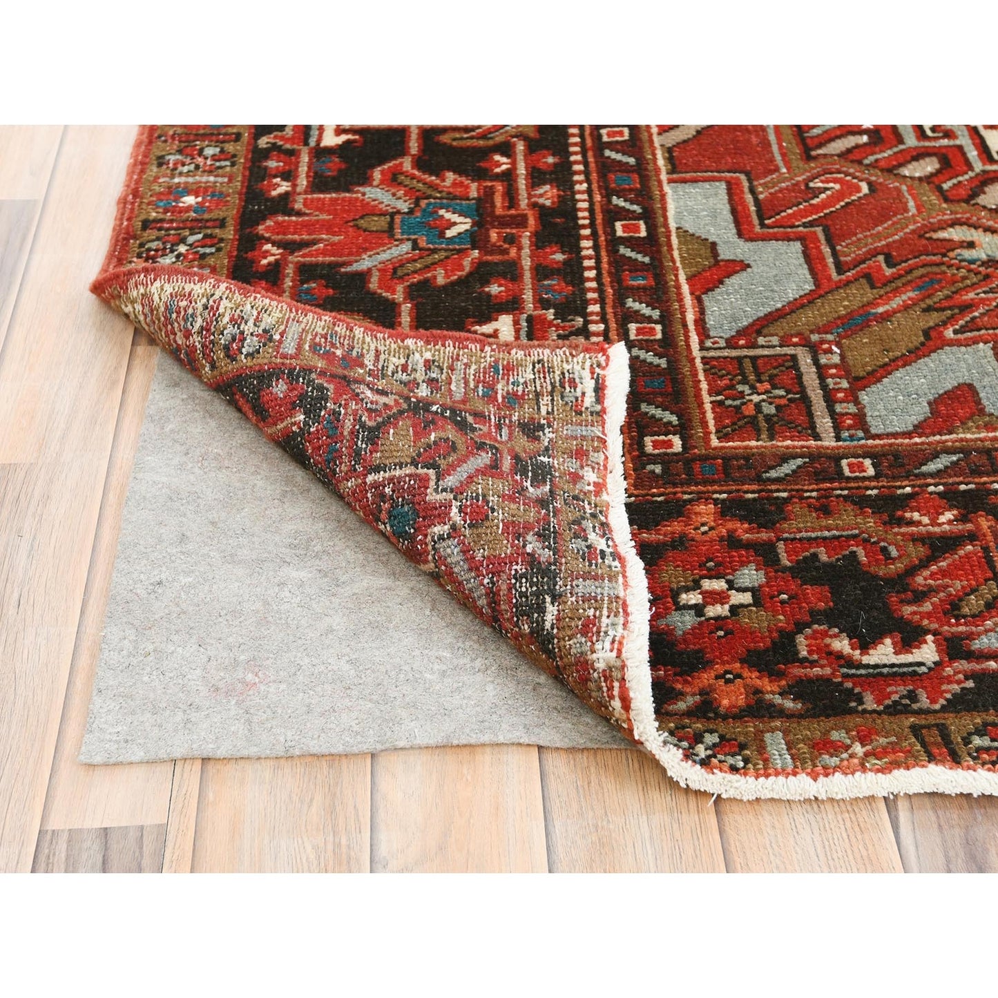 9'9"X12'4" Tomato Red Vintage Zoroastrian Heris Worn Wool Hand Knotted