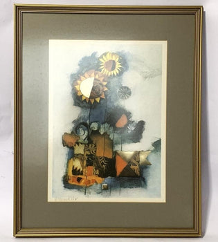 Rosina Wachtmeister Signed Sunflower Print 1981 Gold Leaf Details Rare Abstract