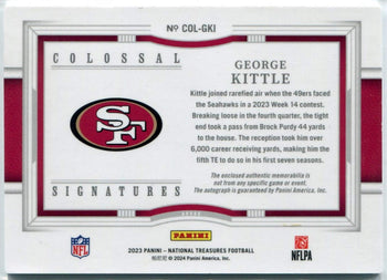 George Kittle 2023 Panini National Treasures Jersey/Autographed W/Inscription Ca