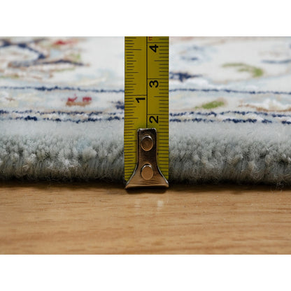 5'X8' Beau Blue Wool And Silk Nain With Flower Design Hand Knotted Rug