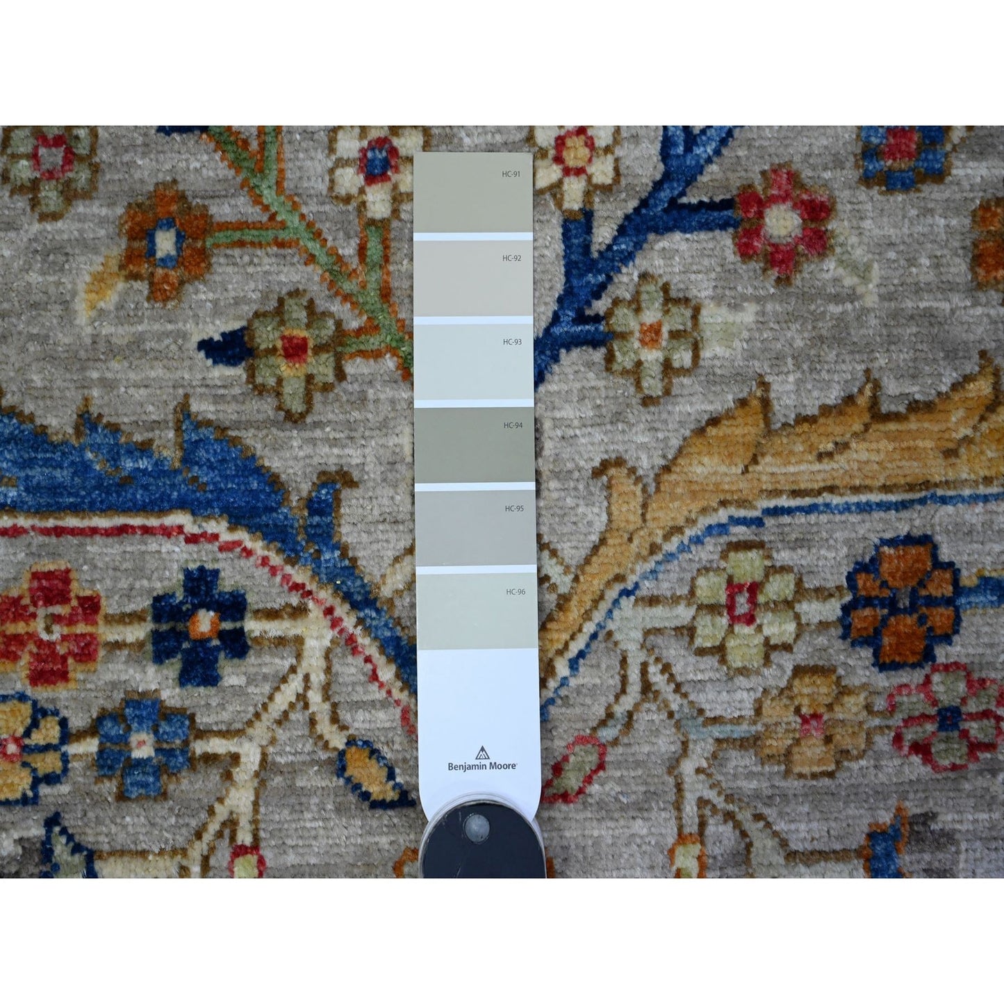 4'X11'9" Gray Heris All Over Design Hand Knotted Wide Runner Oriental Rug