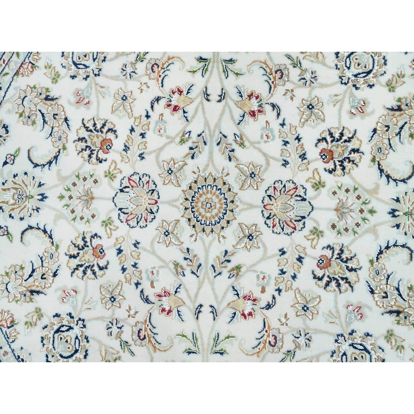 6'1"X6'1" White 100% Wool Hand Knotted Nain Design 250 Kpsi Round Rug