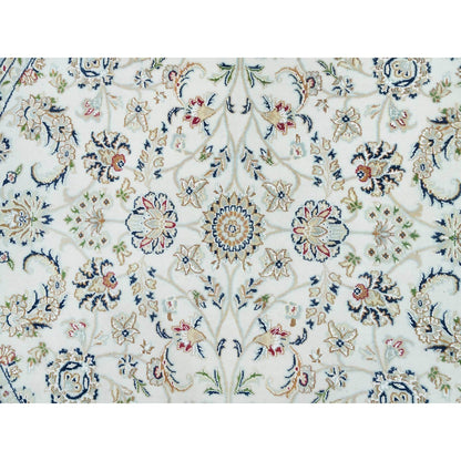 6'1"X6'1" White 100% Wool Hand Knotted Nain Design 250 Kpsi Round Rug