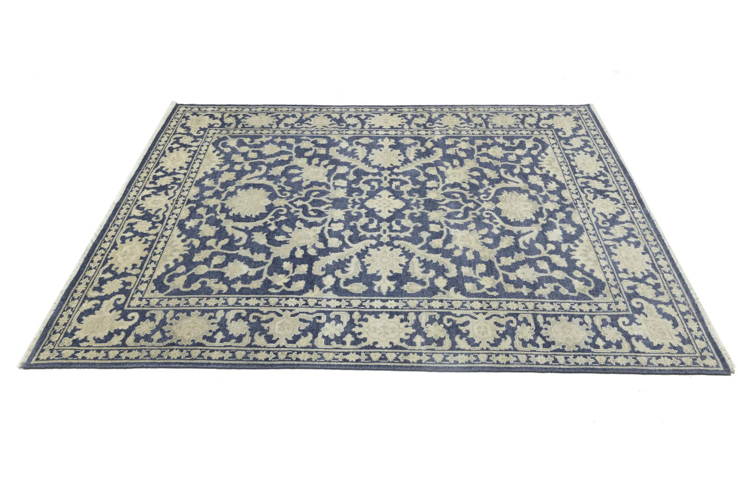 Muted Slate Blue Transitional Oriental Rug Dining Room Decor Carpet 8X10 ft