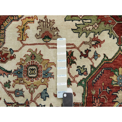 8'2"X10'2" White Antiqued Fine Heris Re-Creation Wool Hand Knotted Rug