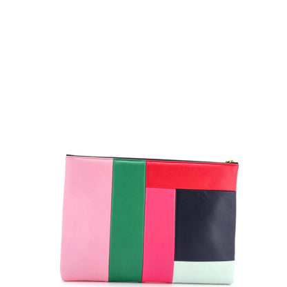 Chanel O Case Clutch Colorblock Leather Large