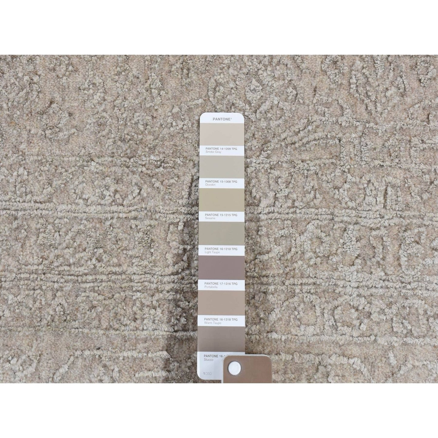 8'9"X12'1"Taupe Fine Jacquard Loomed Wool And Silk Zoroastrian Design Rug