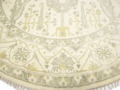 Hand-Knotted Oushak Oriental Round Rug Floral