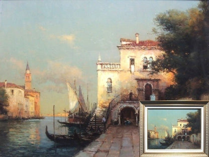 Antoine Bouvard Oil Painting Venice Canal Gondola Signed French Art
