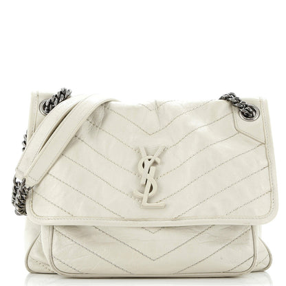 Saint Laurent Niki Chain Flap Bag Matelasse Chevron Leather Medium
