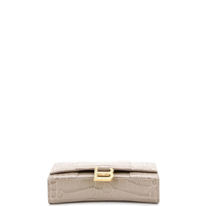 Balenciaga Hourglass Chain Wallet Crocodile Embossed Leather