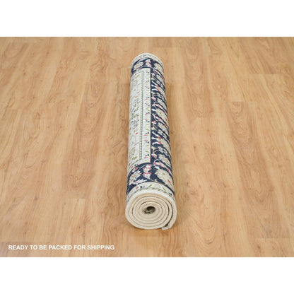 5'X7' Powder White Nain Design 250 Kpsi Soft Wool Hand Knotted Rug