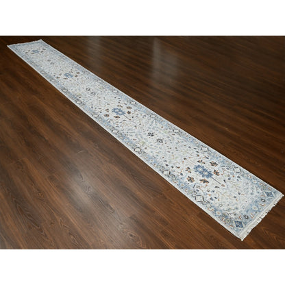 2'6"X18' Reflection Gray Wool Hand Knotted Floral Oushak Xl Runner Rug