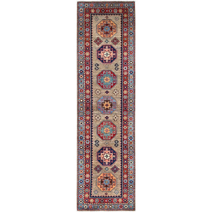2'7"X9'8" Linen Beige Afghan Special Kazak Wool Hand Knotted Runner Rug