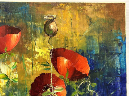 Original Oil Painting F10 Signed Framed Poppies By Bernhard Germany