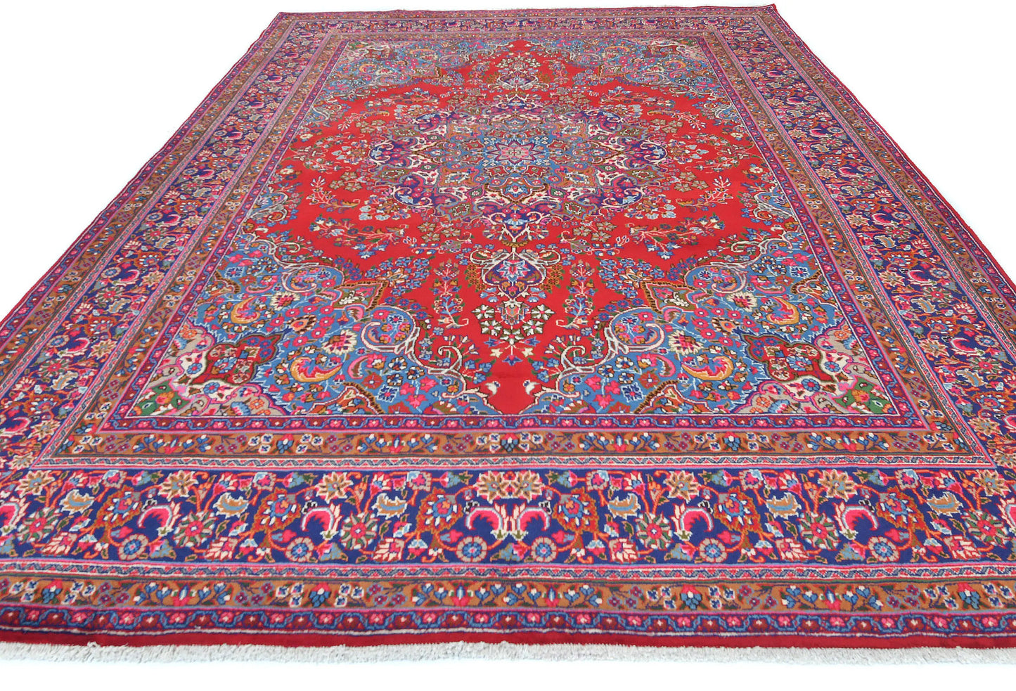Vintage Hand-Knotted Wool Oriental Rug 10X13 Red Floral Classic Design Carpet