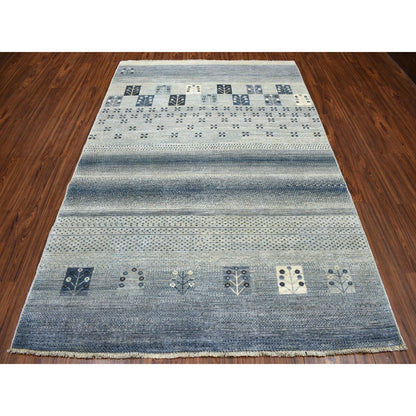 5'10"X8'6" Blue Kashkuli Gabbeh Pictorial Pure Wool Handmade Oriental Rug