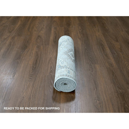 2'7"X7'10" Gray Geometric Medallions Design Hand Knotted Wool Runner Rug