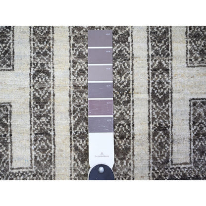 2'7"X11'7" Taupe Brown Hand Knotted Wool Fine Peshawar Runner Rug