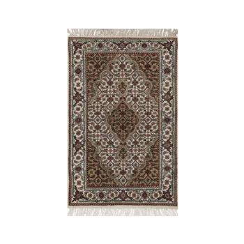 2'X3' White Hand Knotted Small Rug Tebraz Mahi Medallion Design Wool Mat