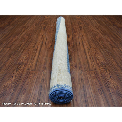 5'10"X8'9" Denim Blue Fine Peshawar Hand Knotted Soft And Shiny Wool Rug