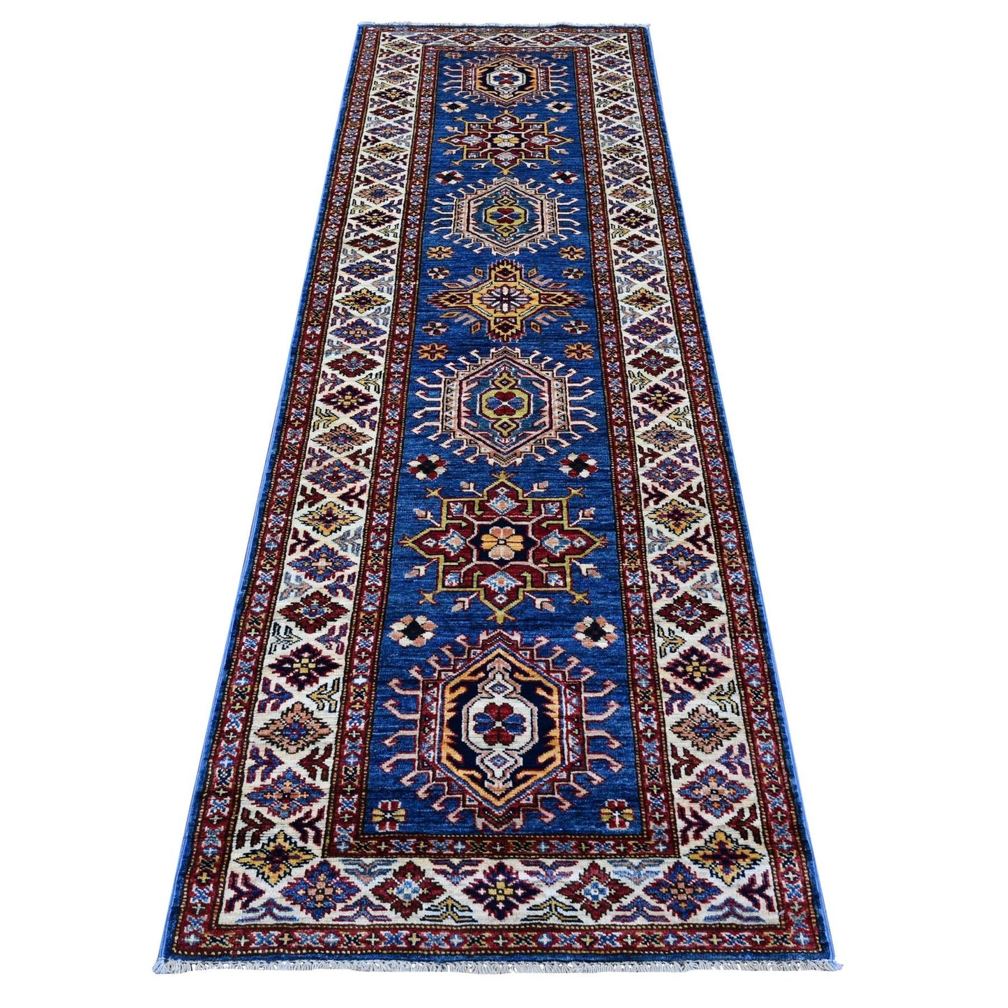 2'8"X8' Battleship Gray Hand Knotted Super Kazak Wool Xl Runner Rug