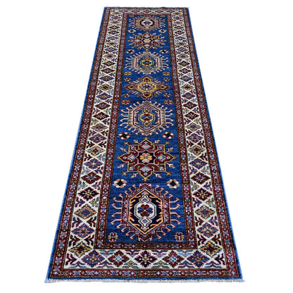 2'8"X8' Battleship Gray Hand Knotted Super Kazak Wool Xl Runner Rug