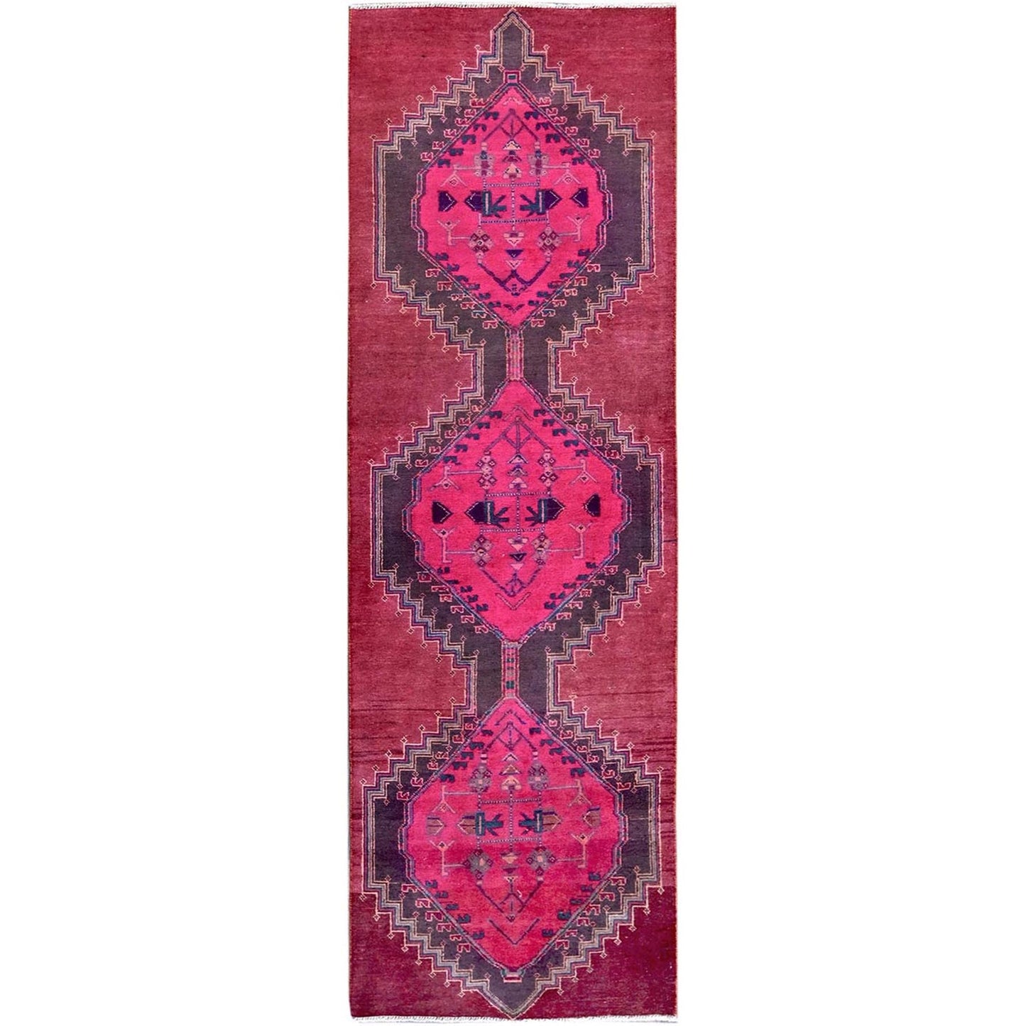 2'8"X8'3" Pink Overdyed Vintage Zoroastrian Wool Hand Knotted Runner Rug