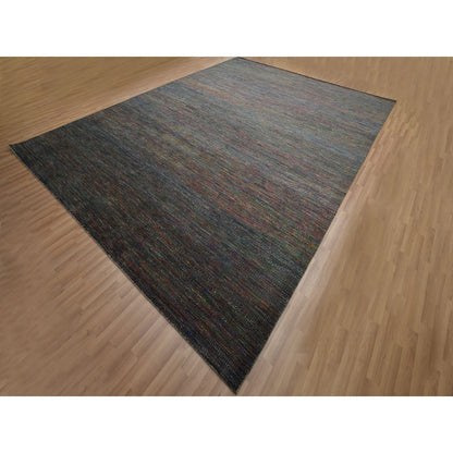 Rug 10'2"x13'10" Gray Modern Hand Knotted Grass Design Wool and Silk