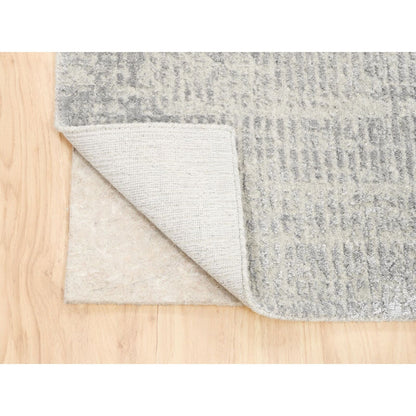 2'6"X12'1" Hand Loomed Fine Jacquard Gray Modern Wool And Silk Runner Rug