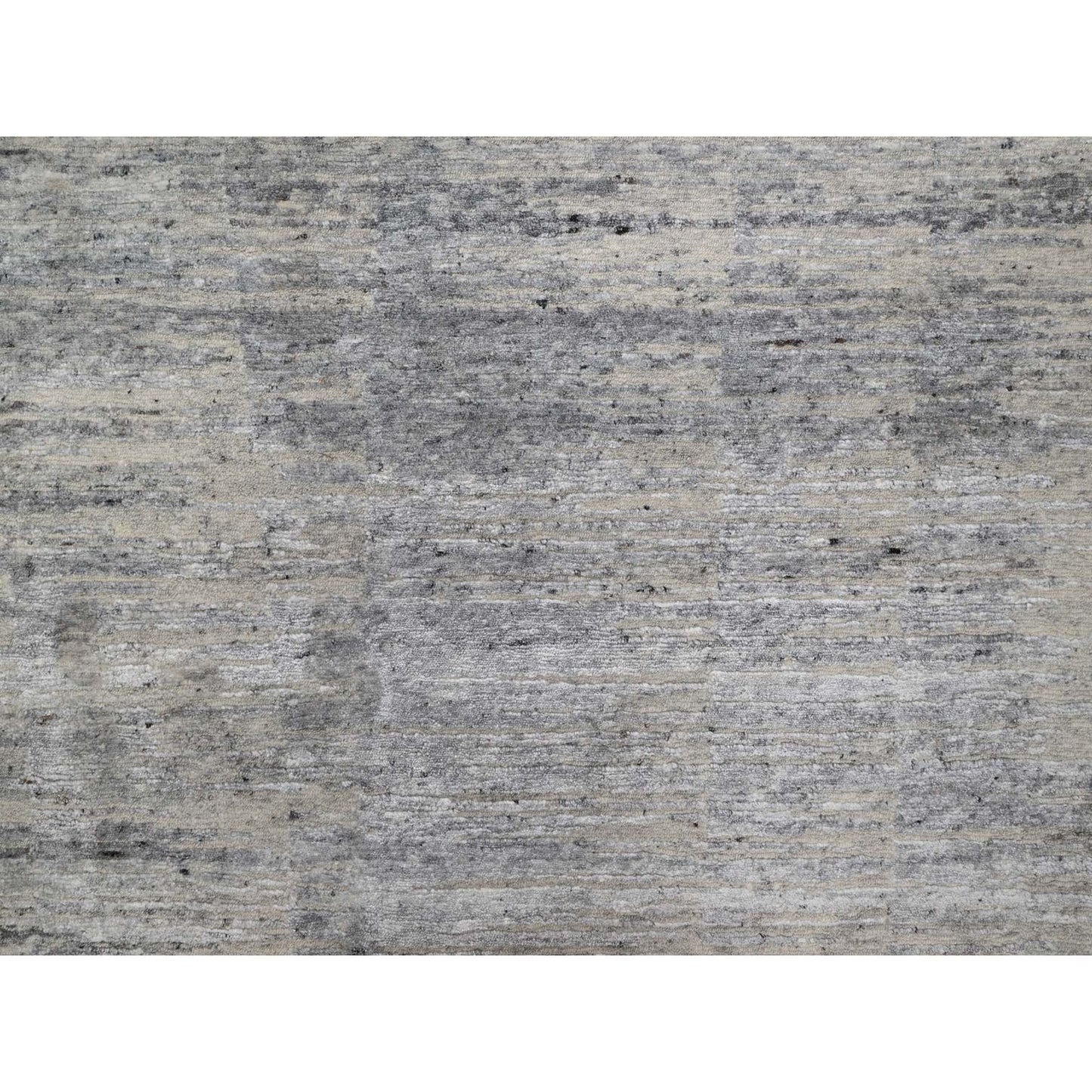 8'X10'2" Gray-Ivory Modern Design Hand Knotted Undyed Natural Wool Rug