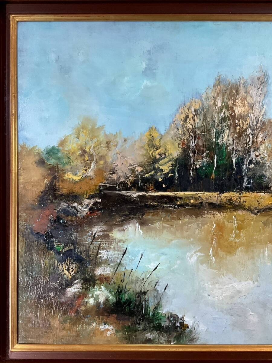 Escudie Original Oil Painting 15F Autumn Lake French Landscape Large Framed