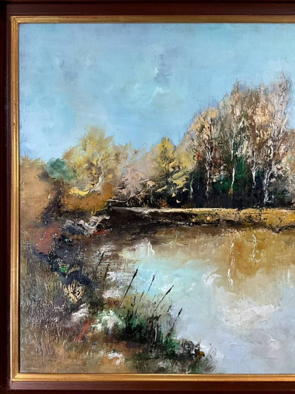 Escudie Original Oil Painting 15F Autumn Lake French Landscape Large Framed