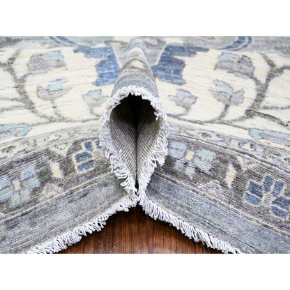 12'X12' Violet Mist Gray Fine Peshawar Hand Knotted Soft Wool Square Rug