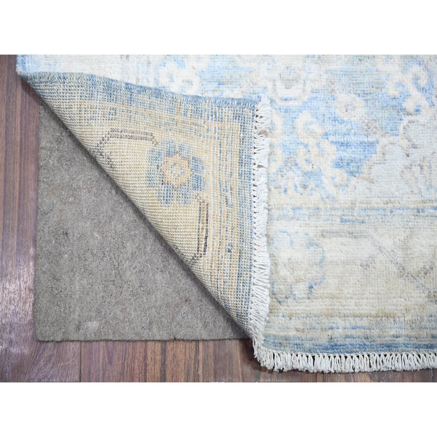 2'6"X16'2" Blue Wool Peshawar Faded Design Hand Knotted Xl Runner Rug